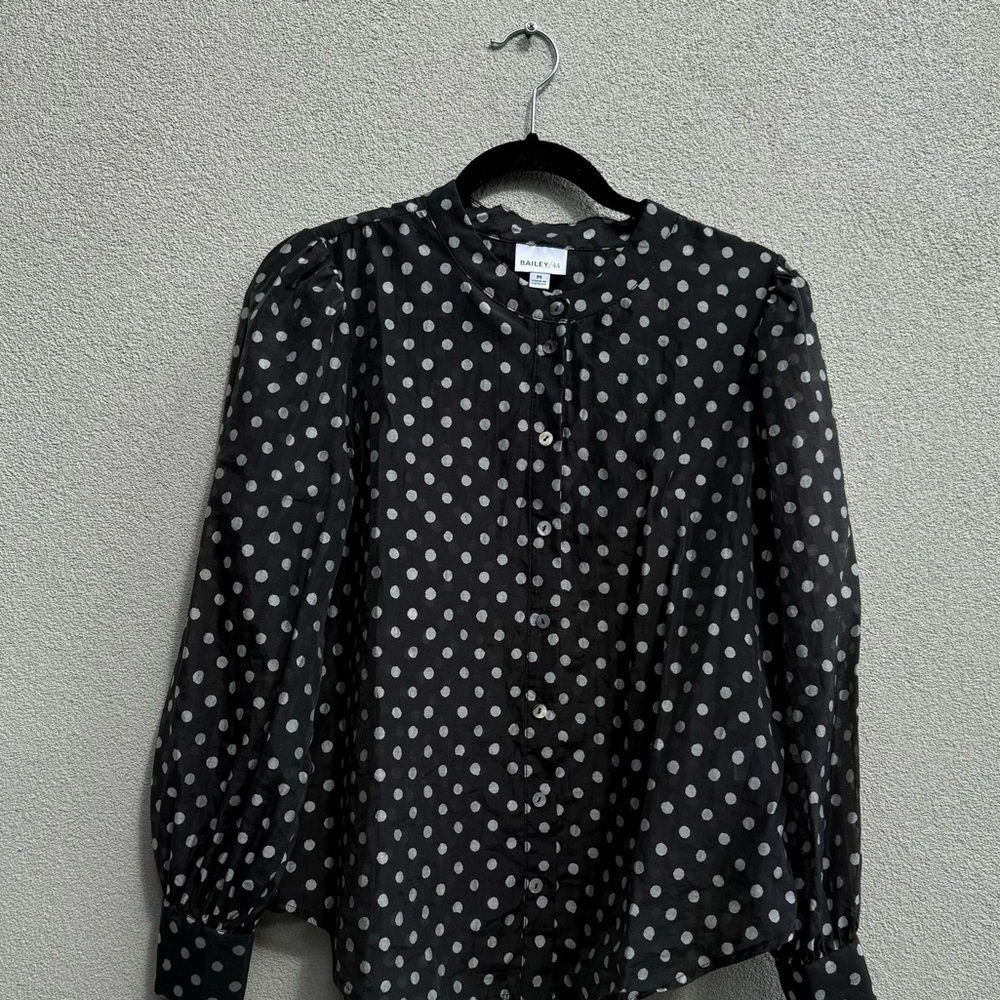 Bailey 44 Black White Polka Dots Sheer Top Medium long sleeve button up